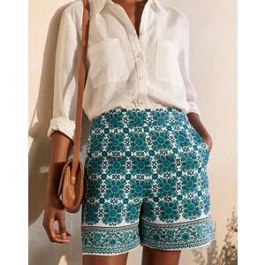 NWT Boden Georgina Linen Trouser Shorts Women's 8 Mom Style High Rise Coastal